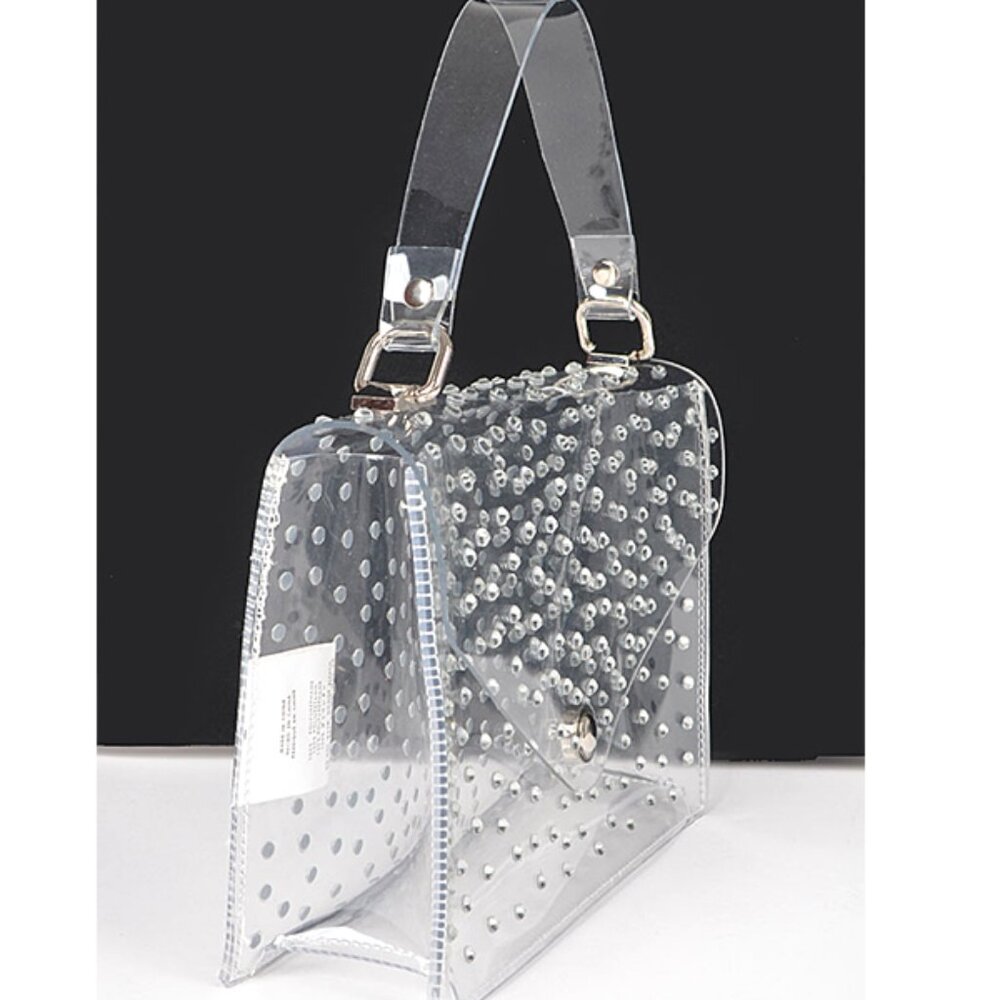 BNWT Brand New Transparent Rhinestone Studs Top Handle Stadium Bag Cleared Bag - Picture 3 of 6